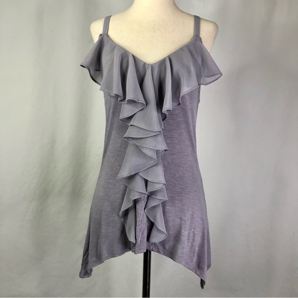 VTG 1.9 One Sept ruffled tank top 90s chiffon slub rayon dusty lavender purple S - Picture 1 of 10